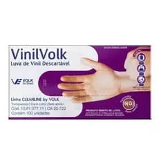 Luva de Vinil sem Amido Descartável Transparente com 100 Unidades - Volk