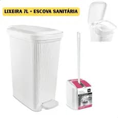 Kit Lixeira com Pedal 7 Litros Esconde Sacola Canelada e Escova Sanitária Moderna Resistente
