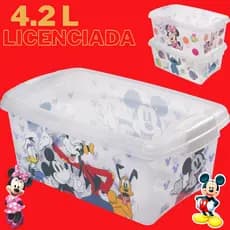 Caixa Organizadora com Trava 4,2L Mickey Minnie Stitch Princesa Licenciado Disney Cesto Organizador