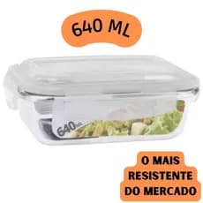 Pote de Vidro 640ml Hermético Marmita Fitness com Travas para Forno Freezer Microondas