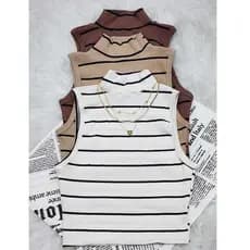 blusa regata cropped gola alta tecido canelado listras