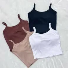 CROPPED REGATA CANELADO RIBANA BÁSICO COM BOJO ALÇA FINA TENDÊNCIA REGATINHA INVERNO E CONFORTÁVEL