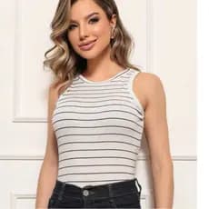 regata femenina blusa  Listrada canelado / Ribana  Tendência basica bicolor