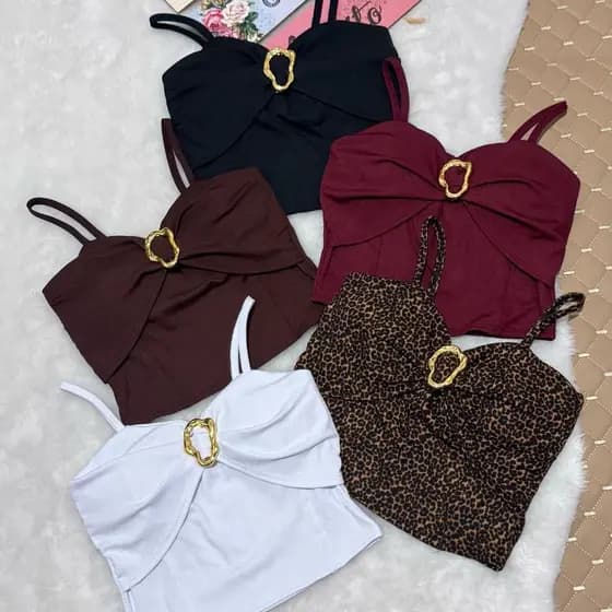 Cropped Feminino alça fina com Bojo Fivela Ôrganica cropped canelado