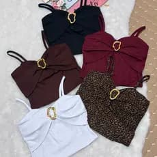 Cropped Feminino alça fina com Bojo Fivela Ôrganica cropped canelado