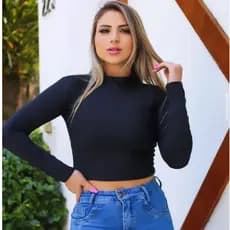 blusa Cropped gola alta manga longa blusa suplex inverno frio