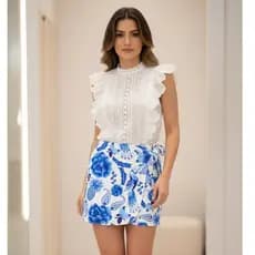 Short Saia Estampado tropical  com elástico, amarração tendencia verão