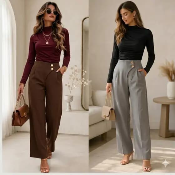 calça pantalona feminina  alfaiataria premuim  calça social com 2 botões bolso ziper wed leg