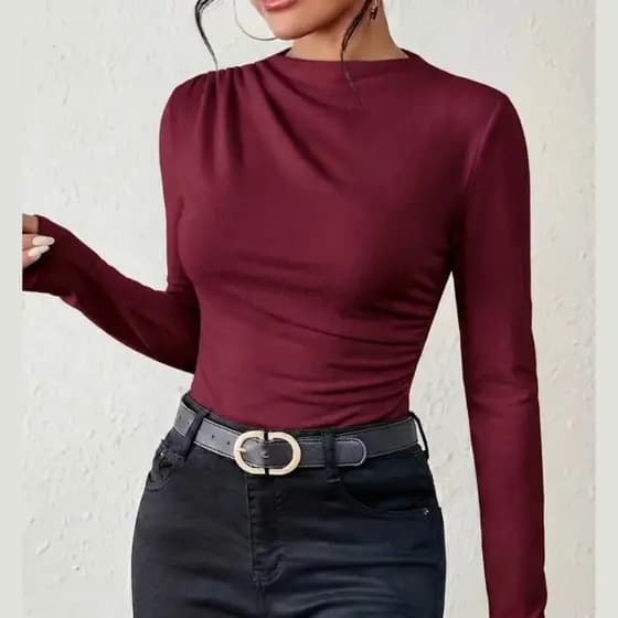 Blusa Feminina drapeada gola alta manga longa suplex premium elegante inverno moda 2026