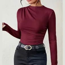 Blusa Feminina drapeada gola alta manga longa suplex premium elegante inverno moda 2026