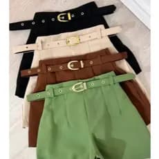 Short Alfaiataria Feminino Com Cinto Forrado com bolso