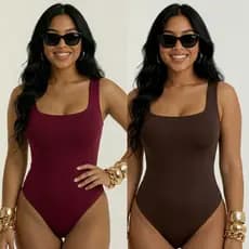 Kit 2 Body Feminino Decote Quadrado Regata Suplex Liso Casual tendencia inverno