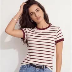 Blusa feminina listrada  TShirt basica casual Listras Moda Feminina Manga Curta