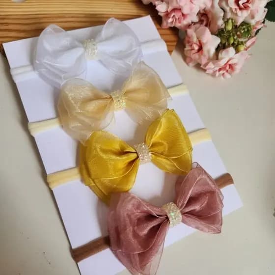 Faixinha Bebê Social, Organza, Laço Festa e Batizado, Laçinho Brilho Chique