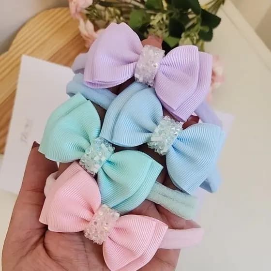 Kit Faixinha Gravatinha Duplo com 4 unidades, Cores Pastéis, Miolo brilhante