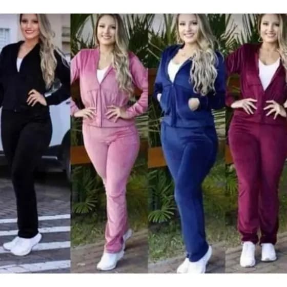 Conjunto Plush Feminino Aveludado Moletom capuz e zíper agasalho Nova moda