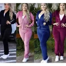 Conjunto Plush Feminino Aveludado Moletom capuz e zíper agasalho Nova moda
