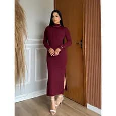 Vestido Feminino Tubinho justo midi vestido fenda lateral gola alta manga Longa coleção de Inverno