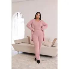 Conjunto feminino lãzinha 3 peças cardigan+blusa+calça plus size e slim elegante confortável moda inverno