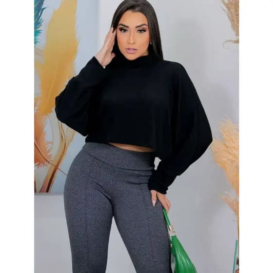 Blusa Cropped lanzinha Feminino Blusa lanzinha Gola alta lançamento novo Frio Inverno