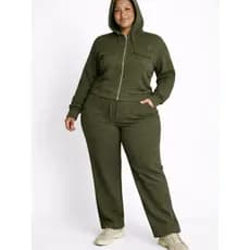 Conjunto Feminino Plus Size Moletom com Capuz Malha Rib Look Conforto Inverno