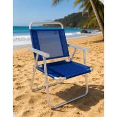 Cadeira Oversize Alumínio Mor Azul Reforçada Praia Camping Dobrável Suporta 140kg Conforto
