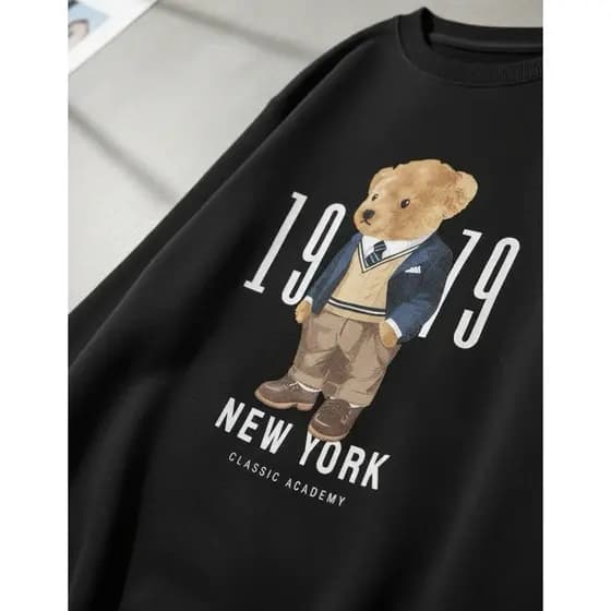 Moletom Feminino Algodão Flanelado Sem Capuz Urso Bear Blusa De Frio Tendência Casual Blogueira Casaco Inverno Flanelado
