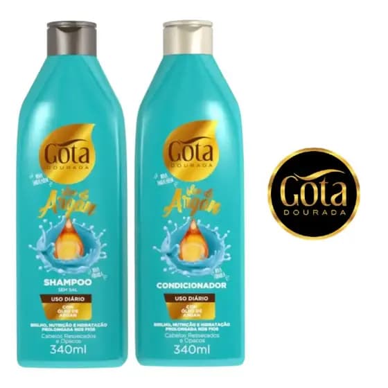 Kit Shampoo Condicionador Uso Diário Óleo de Argan Gota Dourada 340ml