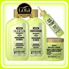 Kit Antiqueda Gota Dourada Queratrix e Jaborandi com Shampoo Condicionador Máscara e Tônico
