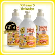 Kit Gota Dourada Infantil 3 Unidades Creme de Pentear Clubinho para Cabelos Cacheados 300ml