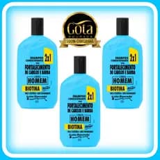 Kit 3un Shampoo Homem Gota Dourada Antiqueda Barba e Cabelo com Biotina