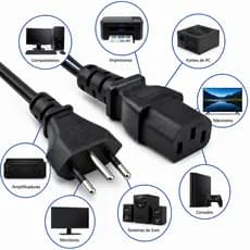 Cabo de Força Tripolar 3 Pinos 10A 250V Para PC Monitor Impressora Fonte IEC