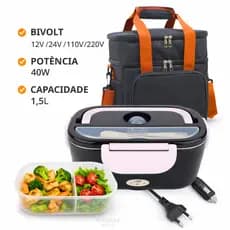Marmita Eletrica Portatil 1.5L 40w Bivolt C/ Bolsa Termica Luxo