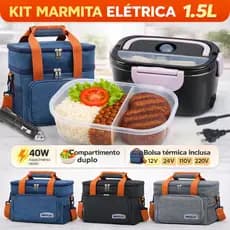 Marmita Elétrica Portátil 1.5L 12V 24V 110V 220V + Bolsa Térmica Electric Lunch Box