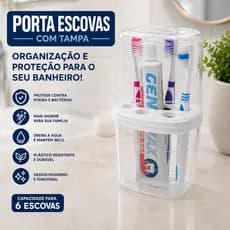 Porta Escova de Dente com Tampa Anti Poeira 6 Escovas Organizador Banheiro Proteção Total