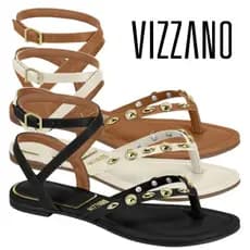 Sandália Rasteira Vizzano Feminina Pedrarias Douradas Fecho Fivela 6528.108