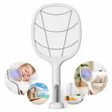 Raquete Mata Mosquito Pernilongo Com luz Uv Recarregável Com Suporte De Mesa