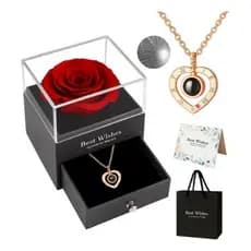 Kit Presente Namorados Rosa Eterna Com Colar Eu Te Amo Pronta Entrega Caixa De Luxo.
