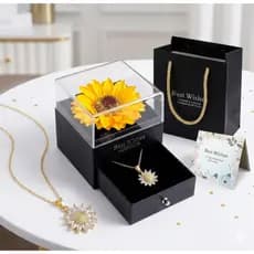 Kit Presente Namorados Girassol Eterno Com Colar Eu Te Amo Pronta Entrega Caixa De Luxo.