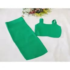 Conjunto Tricot Modal / Cropped com Saia Midi / Tricô