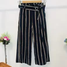 Calça Feminina listras Panta Curta com cinto solto e casual tecido crepe promoção