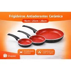 Frigideira Antiaderente Cerâmica 16cm 20cm 28cm Alumínio Vermelha Profissional Escolha o Tamanho