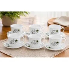 Conjunto Xicaras Cha Porcelana Branca Com Pires 12 Pecas Elegante Sofisticado