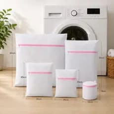Conjunto 5 Sacos Protecao Lavanderia Malha Resistente Ziper Branco