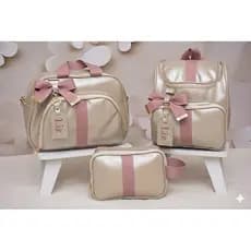 Kit Bolsa Maternidade Luxo 3 Peças Impermeável + Chaveiro Personalizado bolsas grande, mochila e necessérie