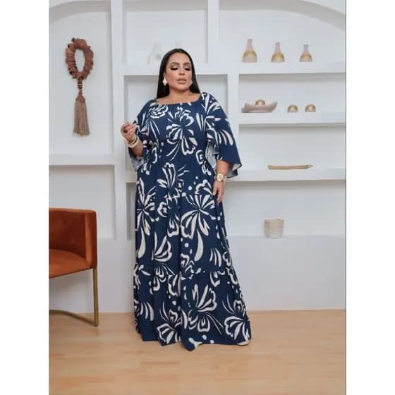 Vestido Feminino Longo Plus Size Manga flare 3/4 Moda Casual