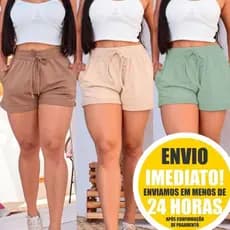 Short Feminino Moletinho Cintura Alta Liso Bolso Lateral