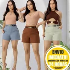 Short Alfaitaria Feminino Social Com Ziper Cinto Fino Tendência