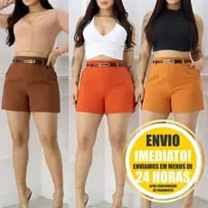 Short Alfaiataria Feminino Com Cinto Cintura Alta