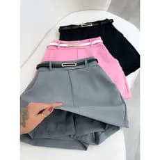 Short Saia Alfaiataria Feminina  com Cinto e Bolsos